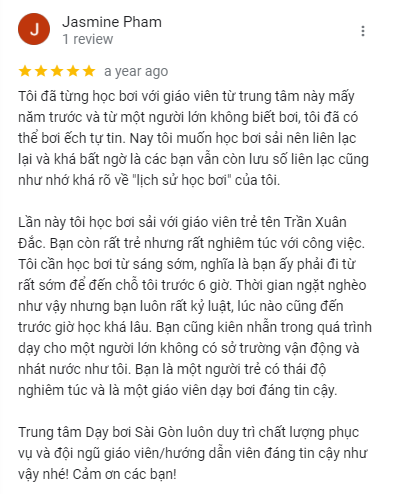 Khóa học bơi kèm riêng cho người lớn tại Dạy Bơi Sài Gòn. Cam kết 100% biết bơi, giáo viên 1 kèm 1, lịch học linh hoạt, phù hợp cho người mới bắt đầu và sợ nước.